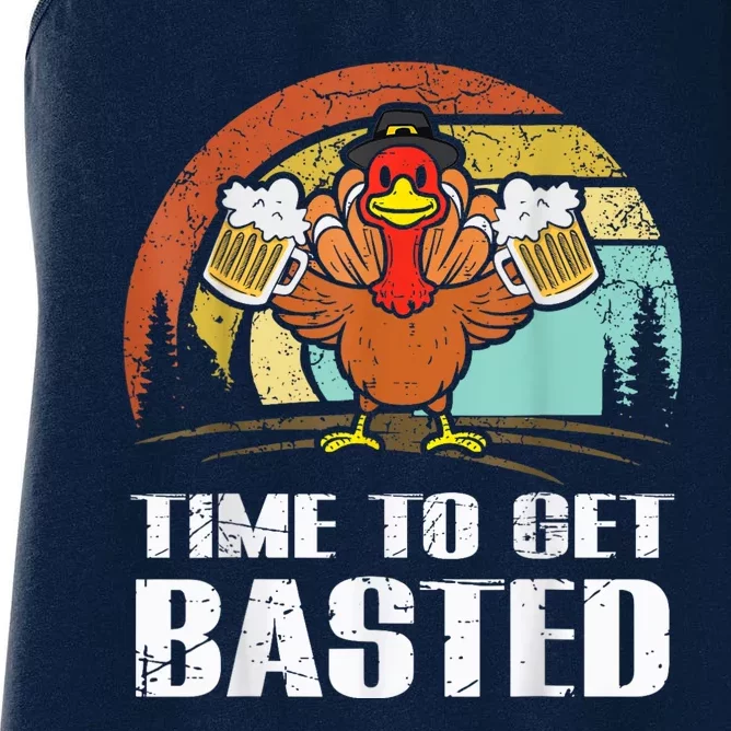 Turkey Time To Get Basted Retro Happy Thanksgiving Women's Racerback Tank