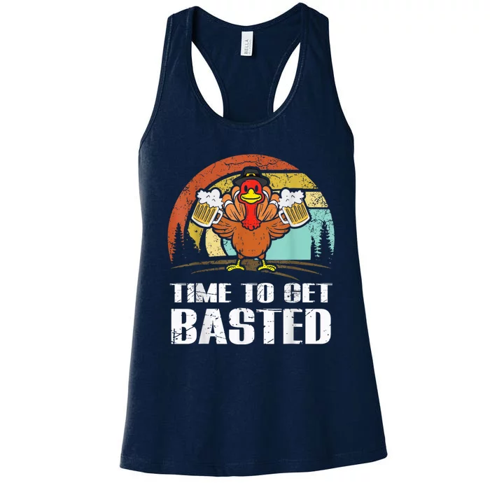 Turkey Time To Get Basted Retro Happy Thanksgiving Women's Racerback Tank