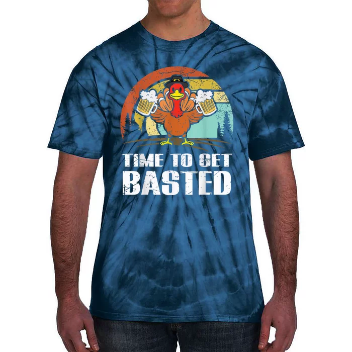 Turkey Time To Get Basted Retro Happy Thanksgiving Tie-Dye T-Shirt