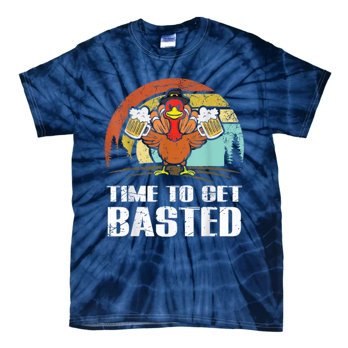 Turkey Time To Get Basted Retro Happy Thanksgiving Tie-Dye T-Shirt