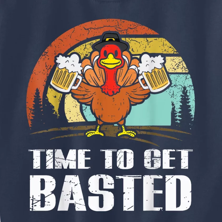 Turkey Time To Get Basted Retro Happy Thanksgiving Kids Sweatshirt