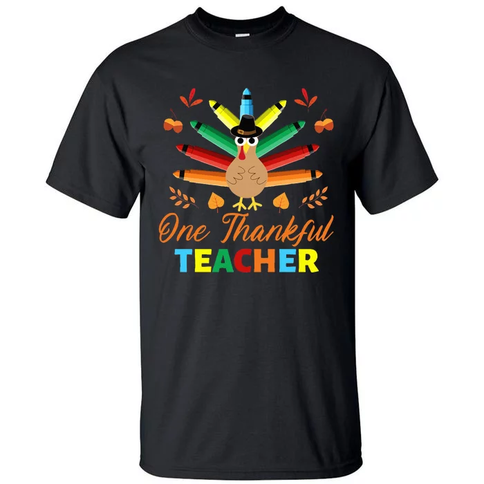 Thankful Teacher Thanksgiving Decor Crayon Turkey & Pumpkin Tall T-Shirt