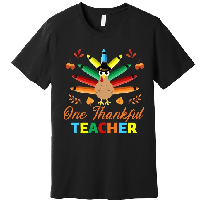 Thankful Teacher Thanksgiving Decor Crayon Turkey & Pumpkin Premium T-Shirt