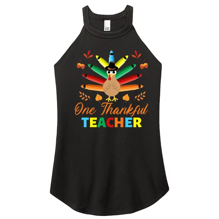 Thankful Teacher Thanksgiving Decor Crayon Turkey & Pumpkin Women’s Perfect Tri Rocker Tank