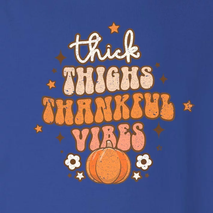 Thick Thighs Thankful Vibes Retro Wavy Flowers Pumpkin Fall Gift Toddler Long Sleeve Shirt