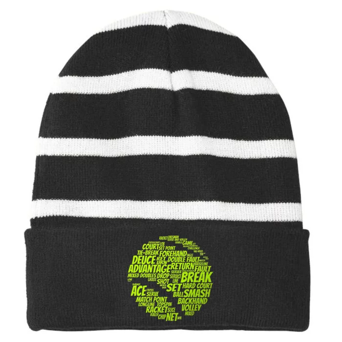 Tennis Terms Tennis Player Playing Tennis Ball Striped Beanie with Solid Band