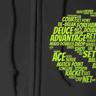 Tennis Terms Tennis Player Playing Tennis Ball Full Zip Hoodie