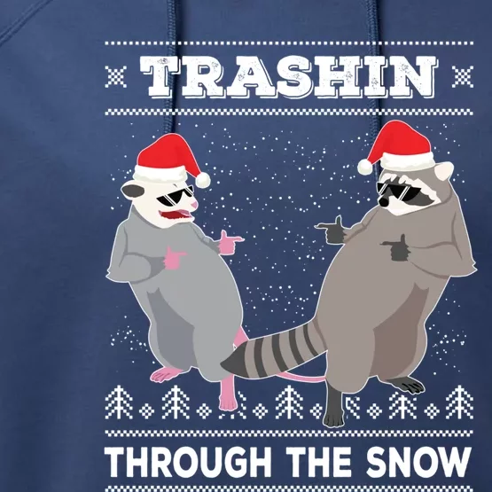 Trashin Through The Snow Garbage Gang Opossum Raccoon Santa Cute Gift Performance Fleece Hoodie