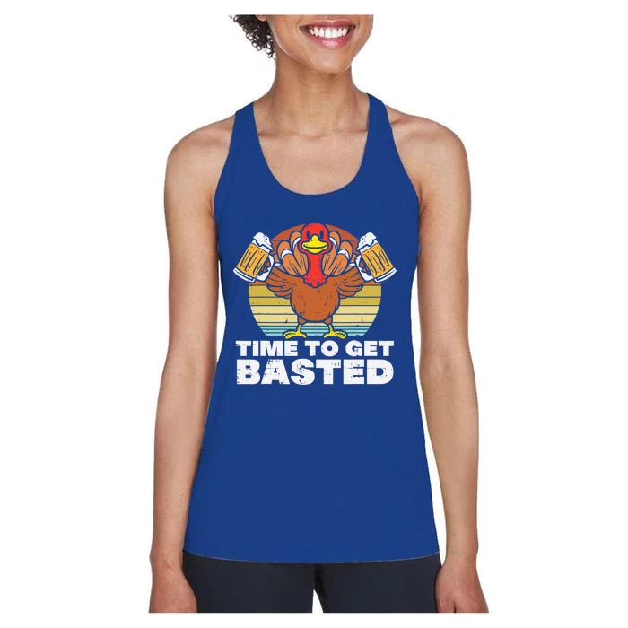 Turkey Time To Get Basted Retro Happy Thanksgiving Cute Gift Women's Racerback Tank