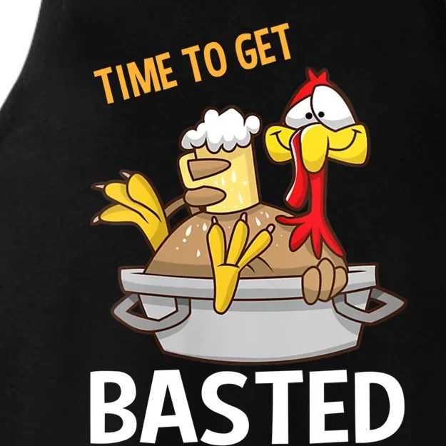 Turkey Time To Get Basted Retro Happy Thanksgiving Gift Ladies Tri-Blend Wicking Tank