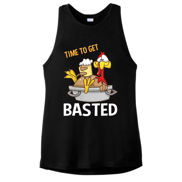 Turkey Time To Get Basted Retro Happy Thanksgiving Gift Ladies Tri-Blend Wicking Tank