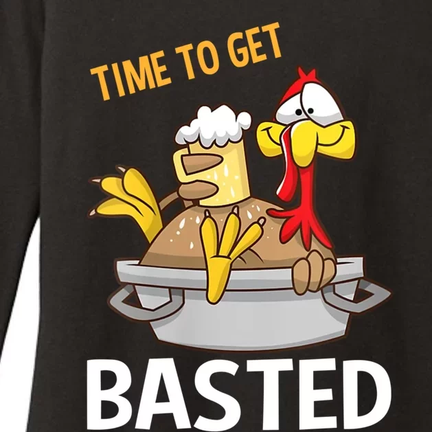 Turkey Time To Get Basted Retro Happy Thanksgiving Gift Womens CVC Long Sleeve Shirt