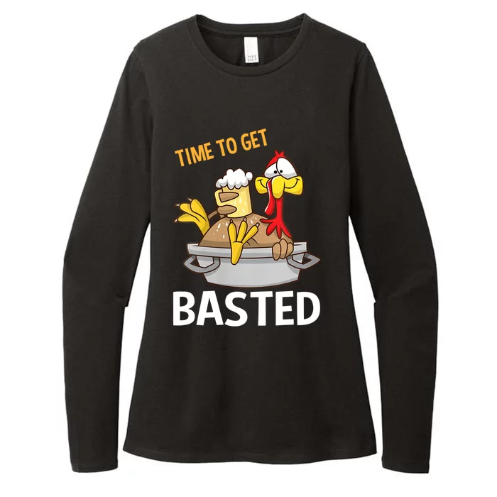 Turkey Time To Get Basted Retro Happy Thanksgiving Gift Womens CVC Long Sleeve Shirt