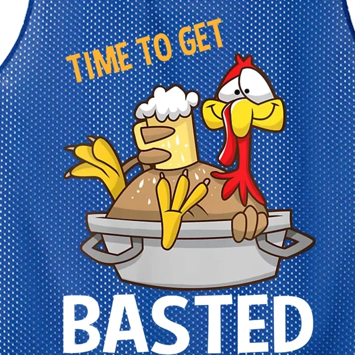 Turkey Time To Get Basted Retro Happy Thanksgiving Gift Mesh Reversible Basketball Jersey Tank