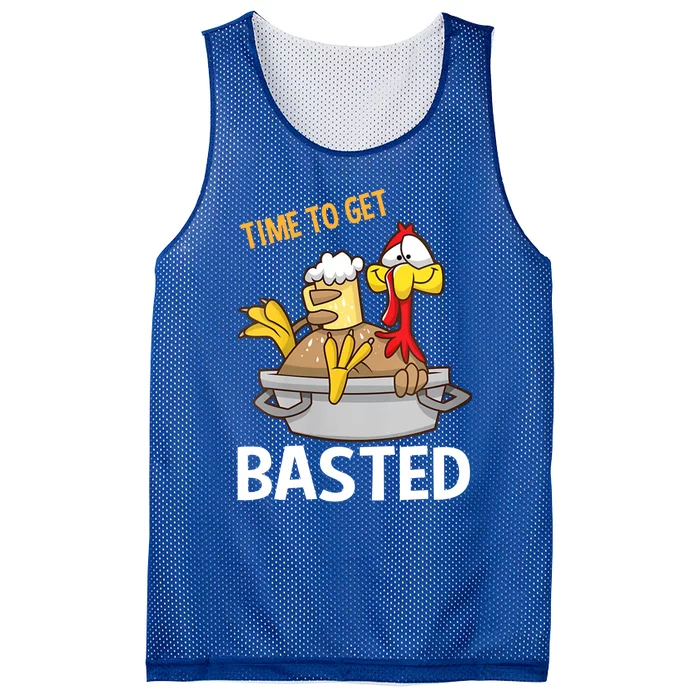 Turkey Time To Get Basted Retro Happy Thanksgiving Gift Mesh Reversible Basketball Jersey Tank