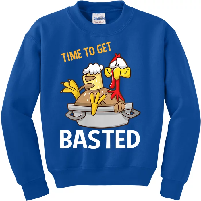 Turkey Time To Get Basted Retro Happy Thanksgiving Gift Kids Sweatshirt