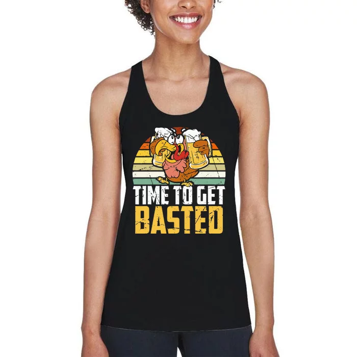 Turkey Time To Get Basted Retro Happy Thanksgiving Women's Racerback Tank