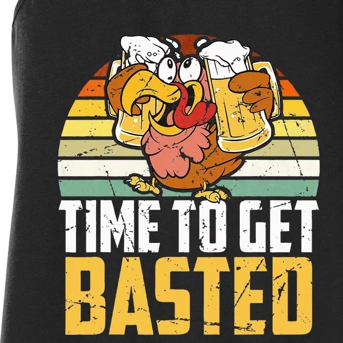 Turkey Time To Get Basted Retro Happy Thanksgiving Women's Racerback Tank