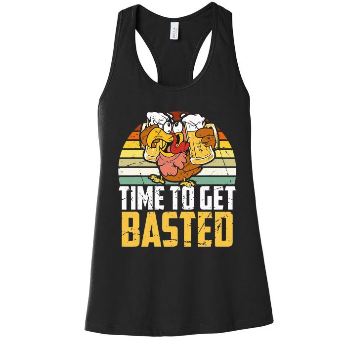 Turkey Time To Get Basted Retro Happy Thanksgiving Women's Racerback Tank