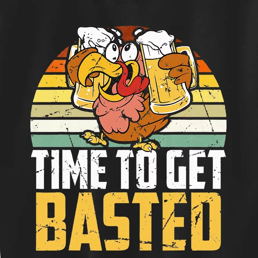 Turkey Time To Get Basted Retro Happy Thanksgiving Kids Sweatshirt