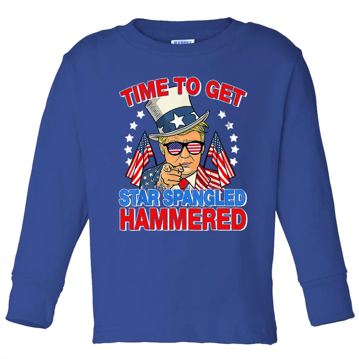 Trump Time To Get Star Spangled Hammered 4th Of July Toddler Long Sleeve Shirt