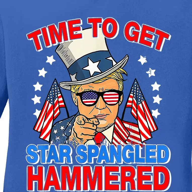 Trump Time To Get Star Spangled Hammered 4th Of July Ladies Long Sleeve Shirt