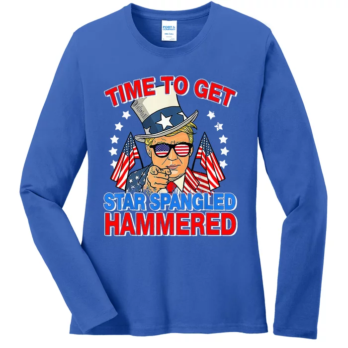 Trump Time To Get Star Spangled Hammered 4th Of July Ladies Long Sleeve Shirt