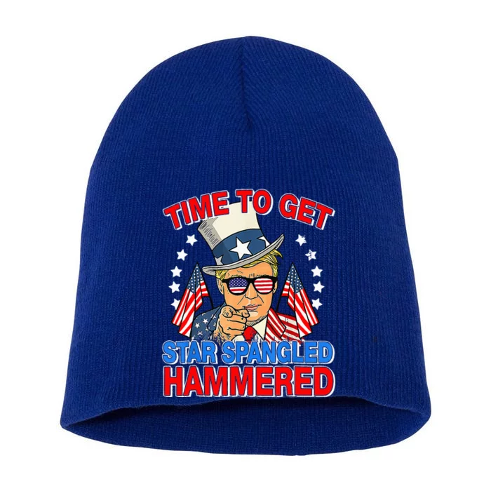 Trump Time To Get Star Spangled Hammered 4th Of July Short Acrylic Beanie