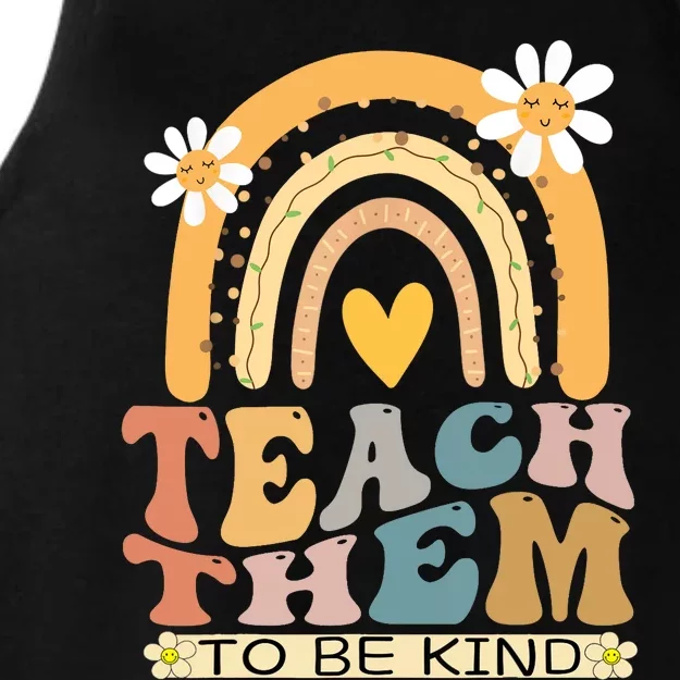 Teach Them To Be Kind Groovy Back To School Teacher Student Ladies Tri-Blend Wicking Tank