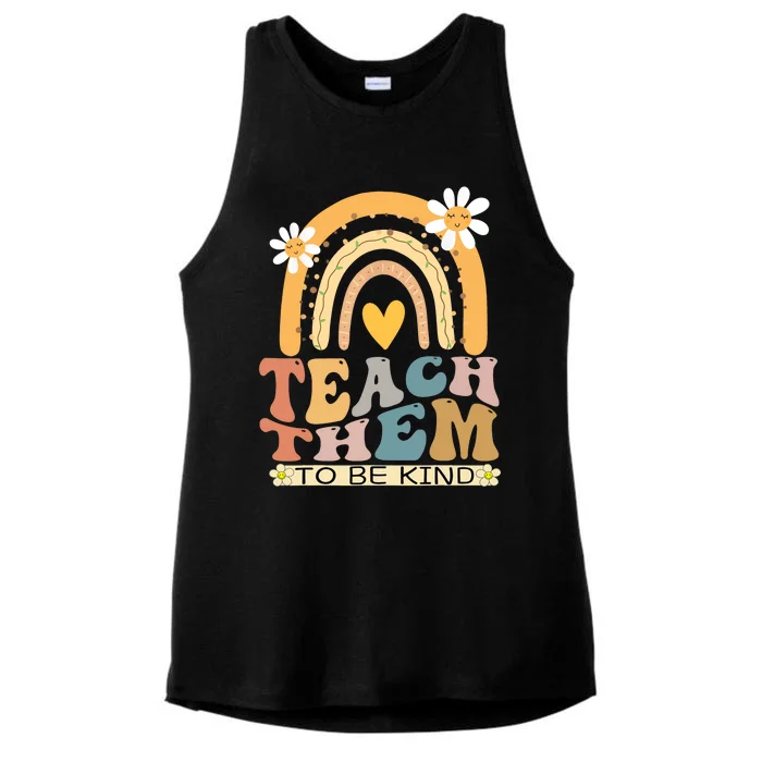 Teach Them To Be Kind Groovy Back To School Teacher Student Ladies Tri-Blend Wicking Tank