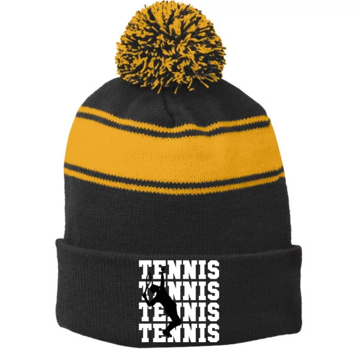 Tennis, Tennis, Tennis I Love Tennis Stripe Pom Pom Beanie