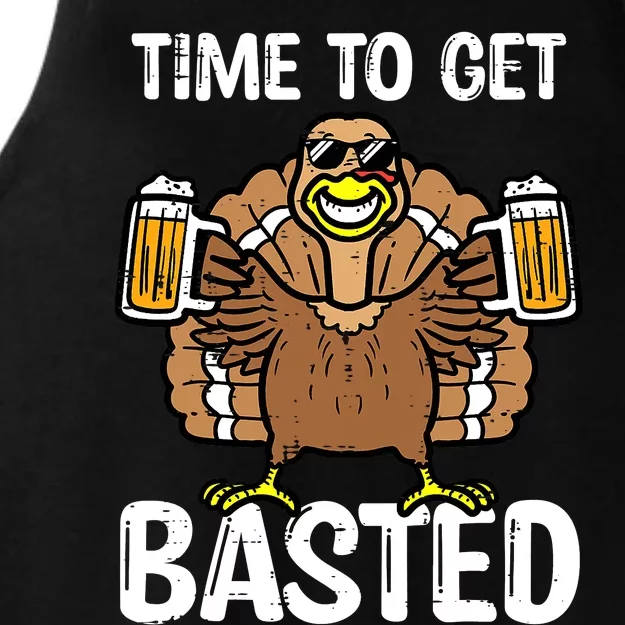 Turkey Time To Get Basted Retro Happy Thanksgiving Ladies Tri-Blend Wicking Tank