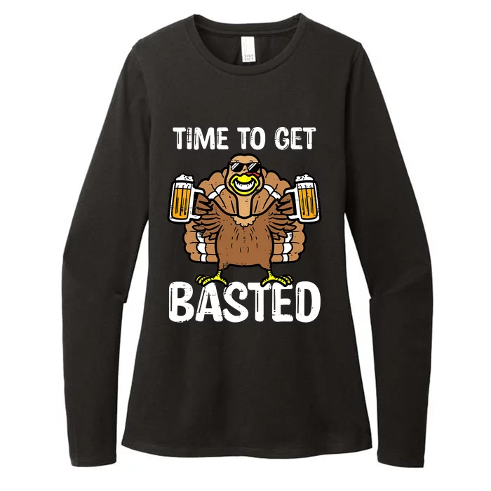 Turkey Time To Get Basted Retro Happy Thanksgiving Womens CVC Long Sleeve Shirt