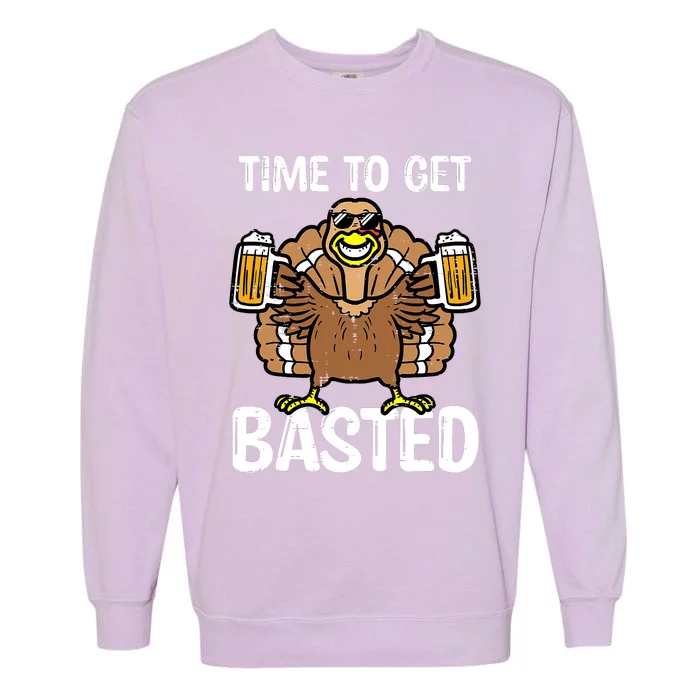 Turkey Time To Get Basted Retro Happy Thanksgiving Garment-Dyed Sweatshirt