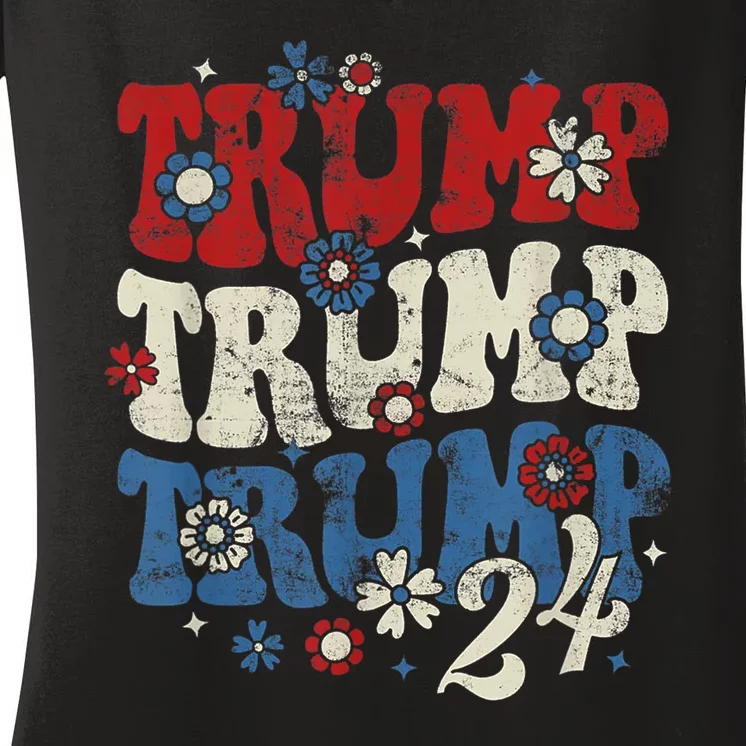 Trump Trump Trump 2024 Retro Groovy Women's V-Neck T-Shirt