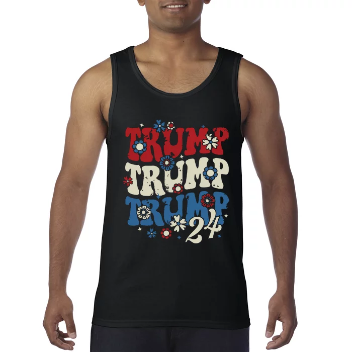 Trump Trump Trump 2024 Retro Groovy Tank Top