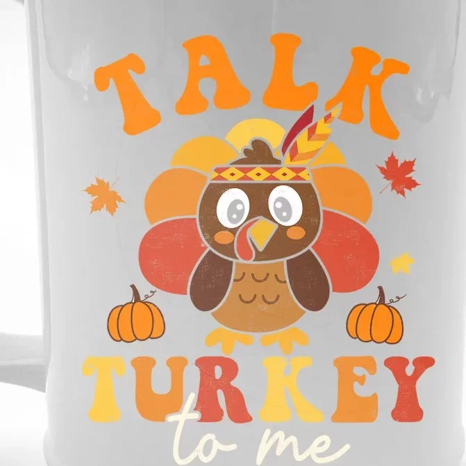 Talk Turkey To Me Autumn Fall Yall Thanksgiving Groovy Retro Cute Gift Front & Back Beer Stein