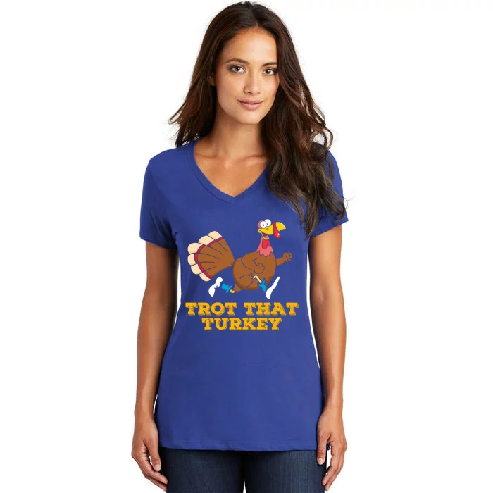 Trot That Turkey Runners Thanksgiving Marathon Running Gift Women's V-Neck T-Shirt