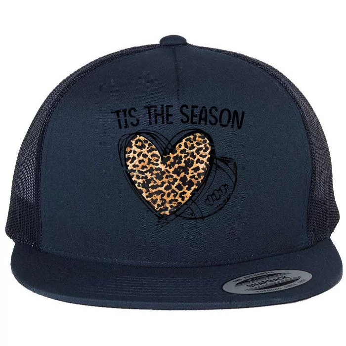 Tis To The Season Leopard Heart Football Season Game Day Gift Flat Bill Trucker Hat