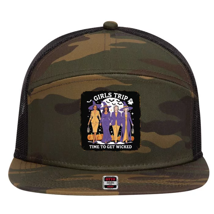 Trip Time To Get Wicked Kamala Harris For President 7 Panel Mesh Trucker Snapback Hat