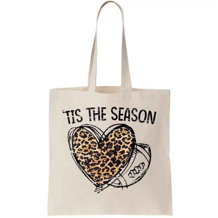 Tis To The Season Leopard Heart Football Season Game Day Tote Bag