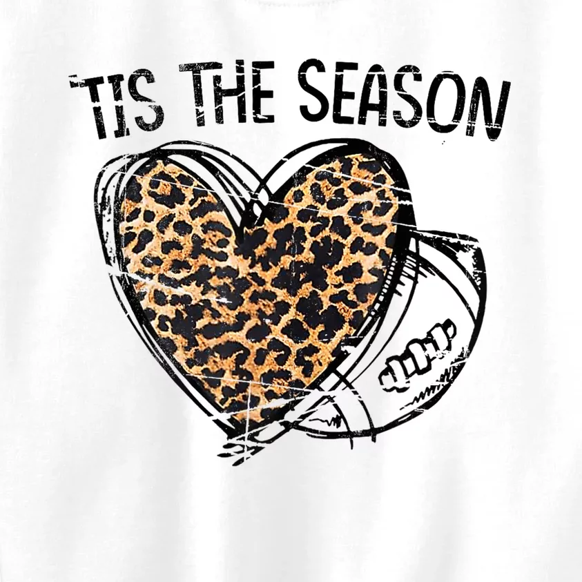 Tis To The Season Leopard Heart Football Season Game Day Kids Sweatshirt