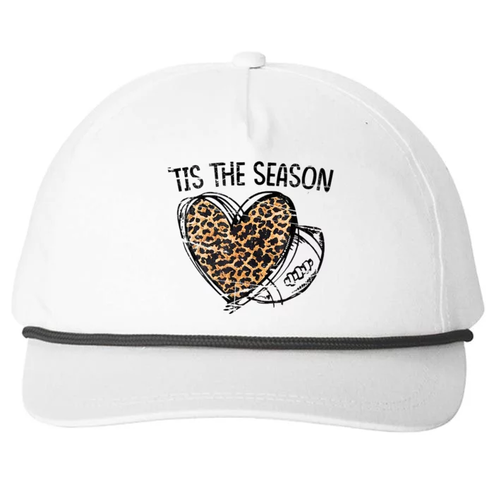 Tis To The Season Leopard Heart Football Season Game Day Snapback Five-Panel Rope Hat