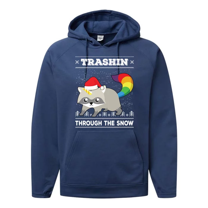 Trashin Through The Snow Raccoonicorn Raccoon Unicorn Meaningful Gift Performance Fleece Hoodie