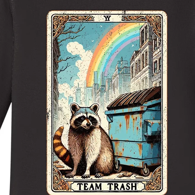 Team Trash Tarot Card Mystic Raccoon Baby Long Sleeve Bodysuit