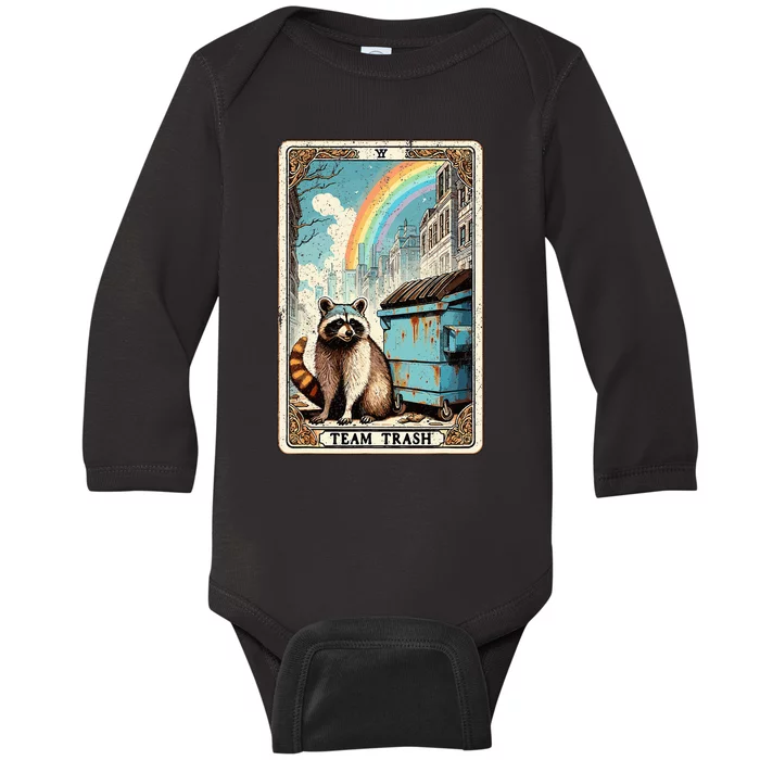 Team Trash Tarot Card Mystic Raccoon Baby Long Sleeve Bodysuit