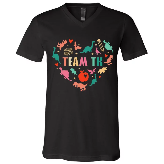 Tk Team Tk Teacher Student Heart Dinosaur V-Neck T-Shirt