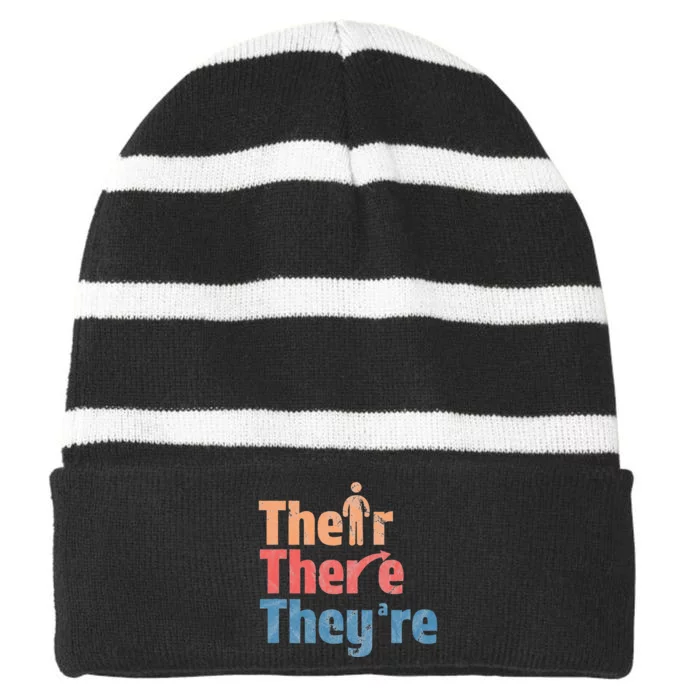 Their There Theyre Funny English Teacher Gramma Police Striped Beanie with Solid Band