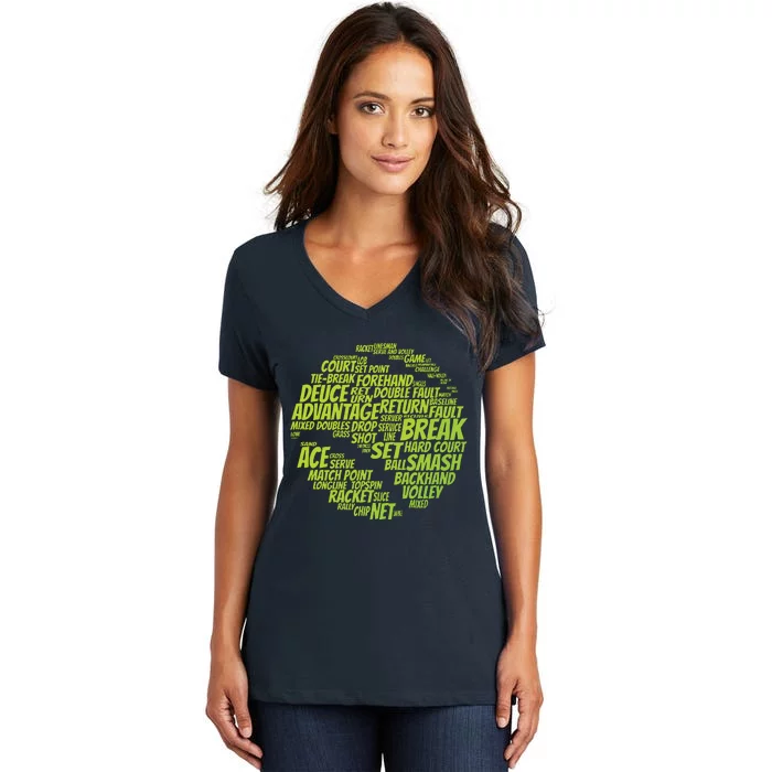 Tennis Terms Tennis Player Playing Tennis Ball Women's V-Neck T-Shirt