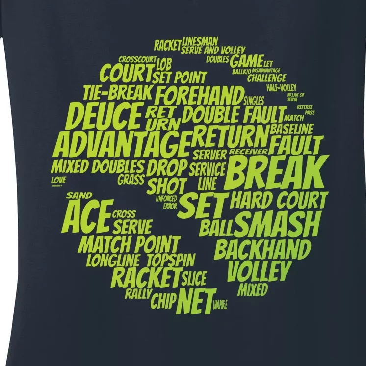 Tennis Terms Tennis Player Playing Tennis Ball Women's V-Neck T-Shirt